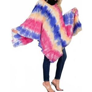 NEW FUNTEZE tie dye fringe poncho in pink